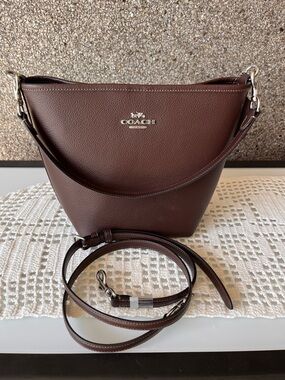 Coach Pebble Leather Bucket Shoulder Bag in Brown with Silver Hardware